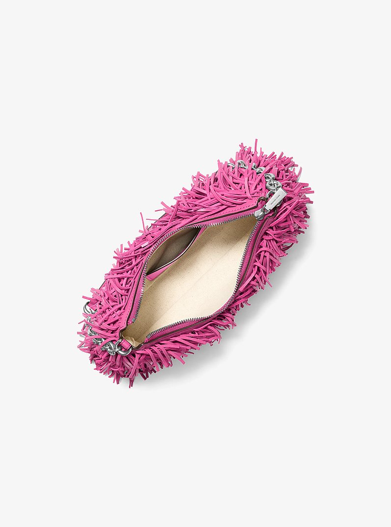 Pochette Nolita media in pelle con frange in LAMPONE | Michael Kors