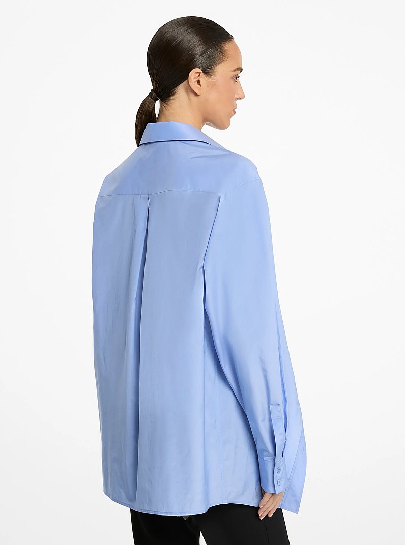 Camisa de tafet&aacute;n de seda y algod&oacute;n con cuello con solapa in AZUL HIELO | Michael Kors