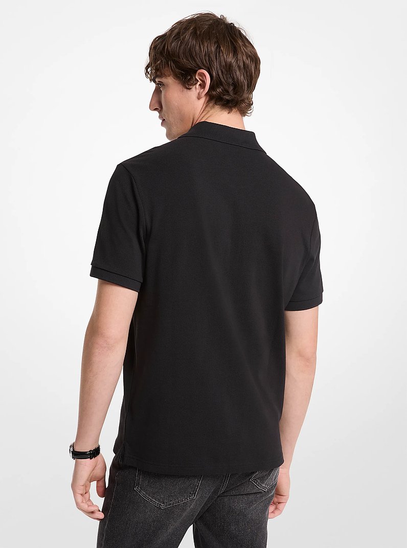 Cotton Zip-Up Polo Shirt in BLACK | Michael Kors