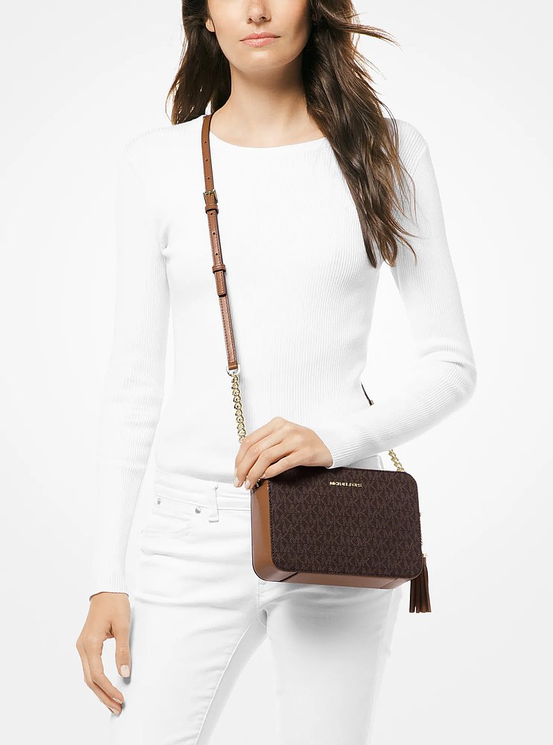 Jet Set Medium Logo Crossbody Bag in BROWN | Michael Kors