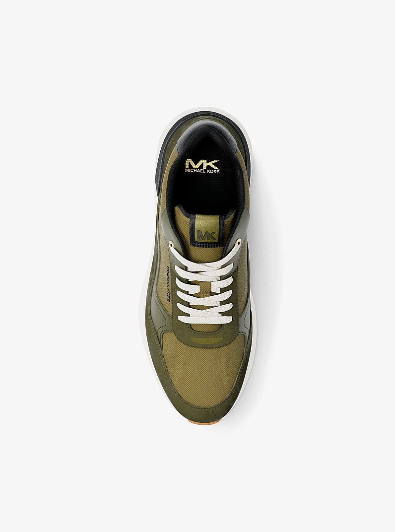 Trevor Leather and Corded Twill Trainer in IVY MULTI | Michael Kors