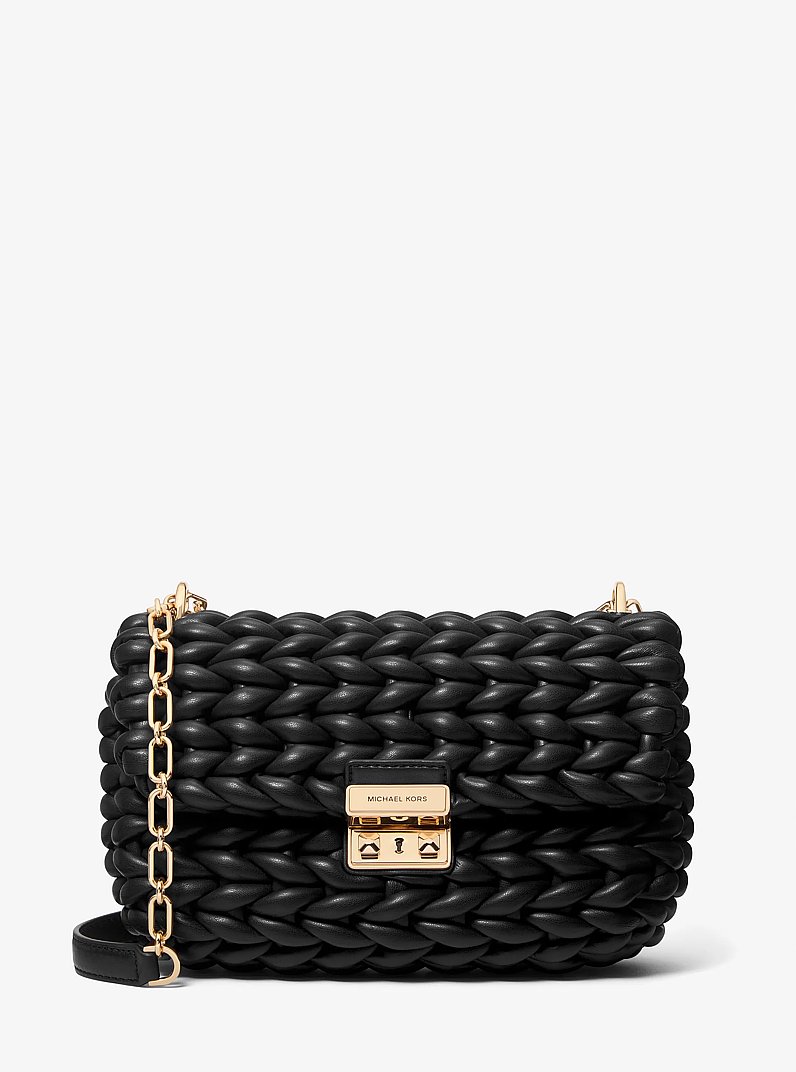 Tribeca Large Hand-Braided Shoulder Bag in BLACK | Michael Kors