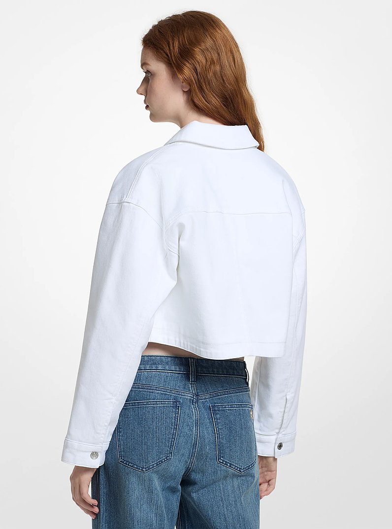 Cropped Stretch Denim Jacket in OPTIC WHITE | Michael Kors