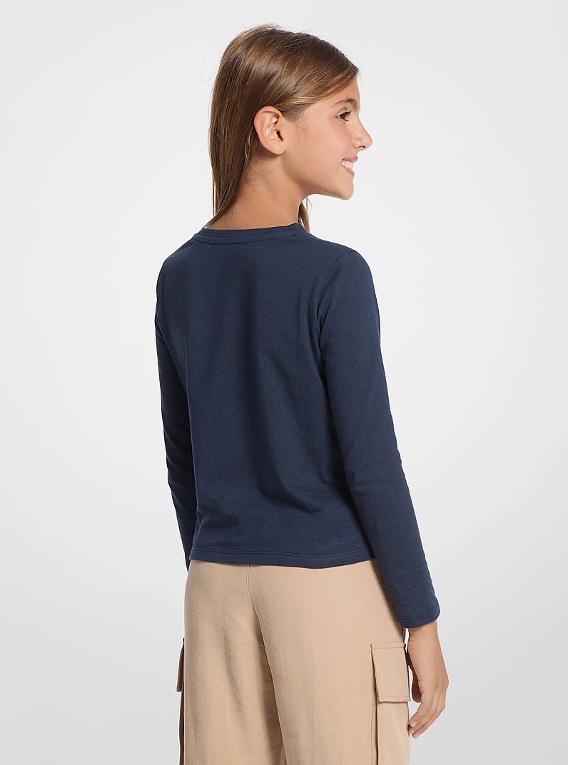 Studded Logo Heart Long-Sleeve T-Shirt in NAVY | Michael Kors