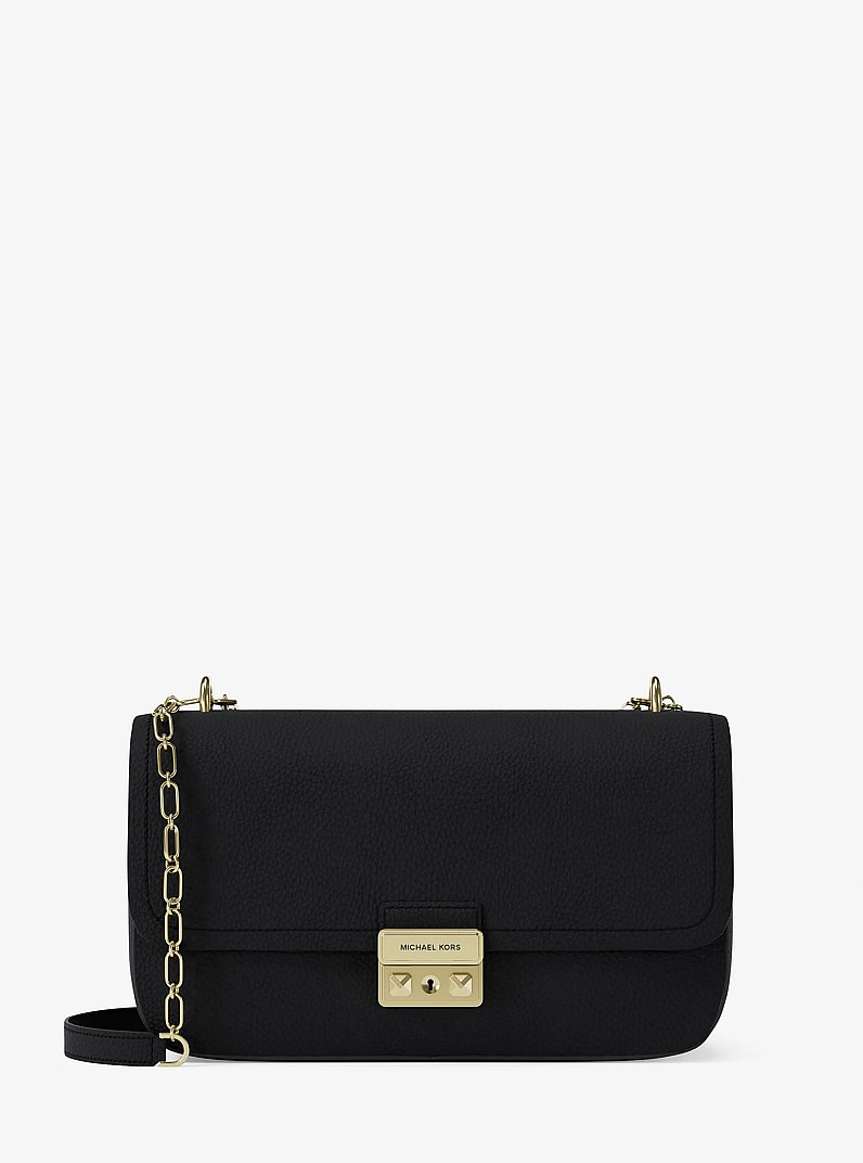 Tribeca Large Pebbled Leather Shoulder Bag in BLACK | Michael Kors