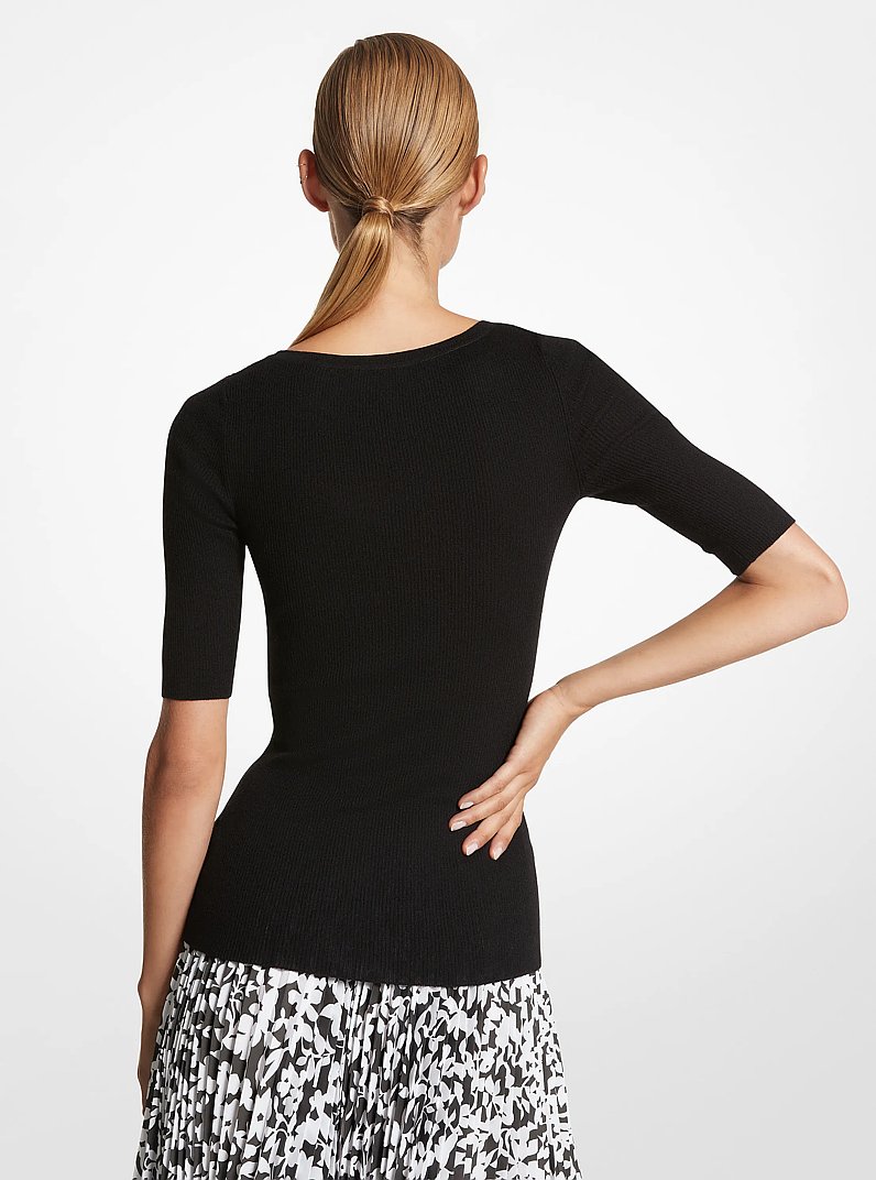 Cashmere Three-Quarter Sleeve Sweater in BLACK | Michael Kors