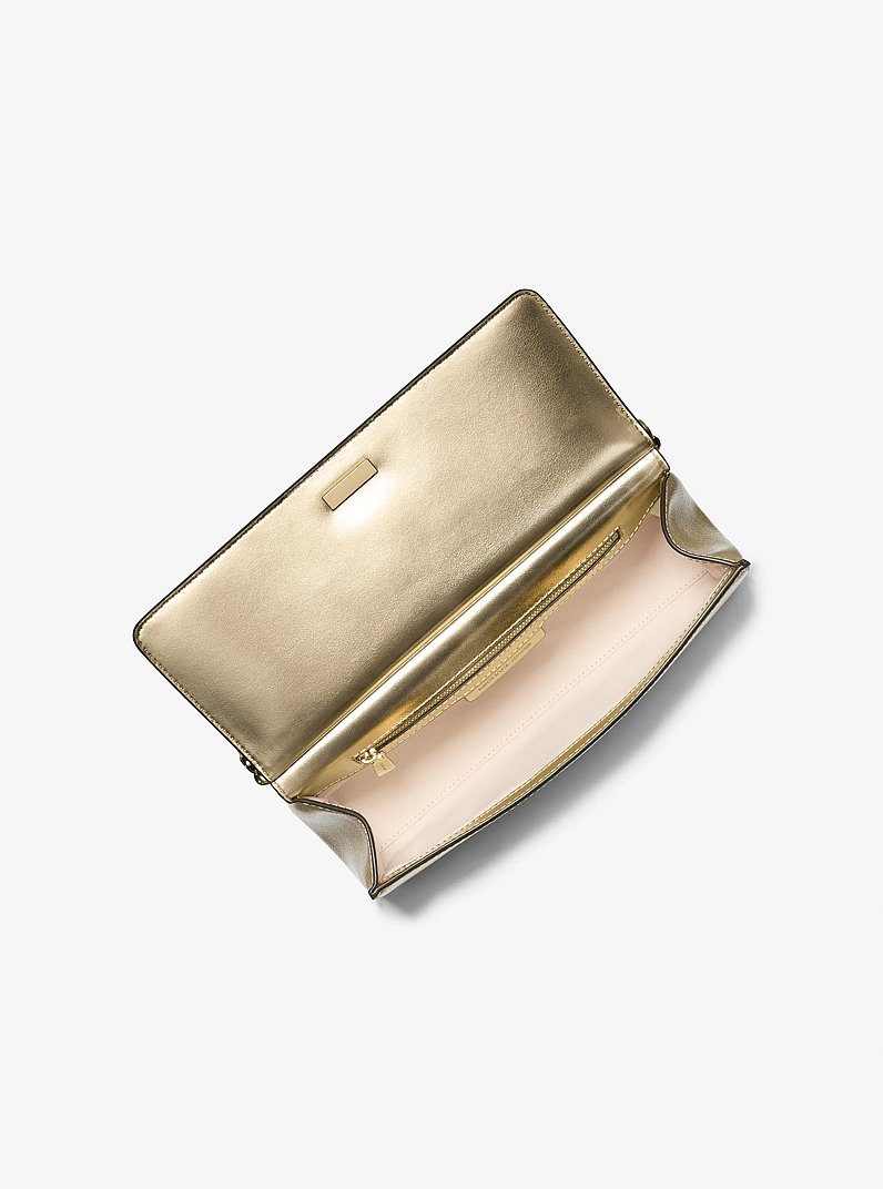 Carmine Medium Metallic Pebbled Leather Pochette in PALE GOLD | Michael Kors