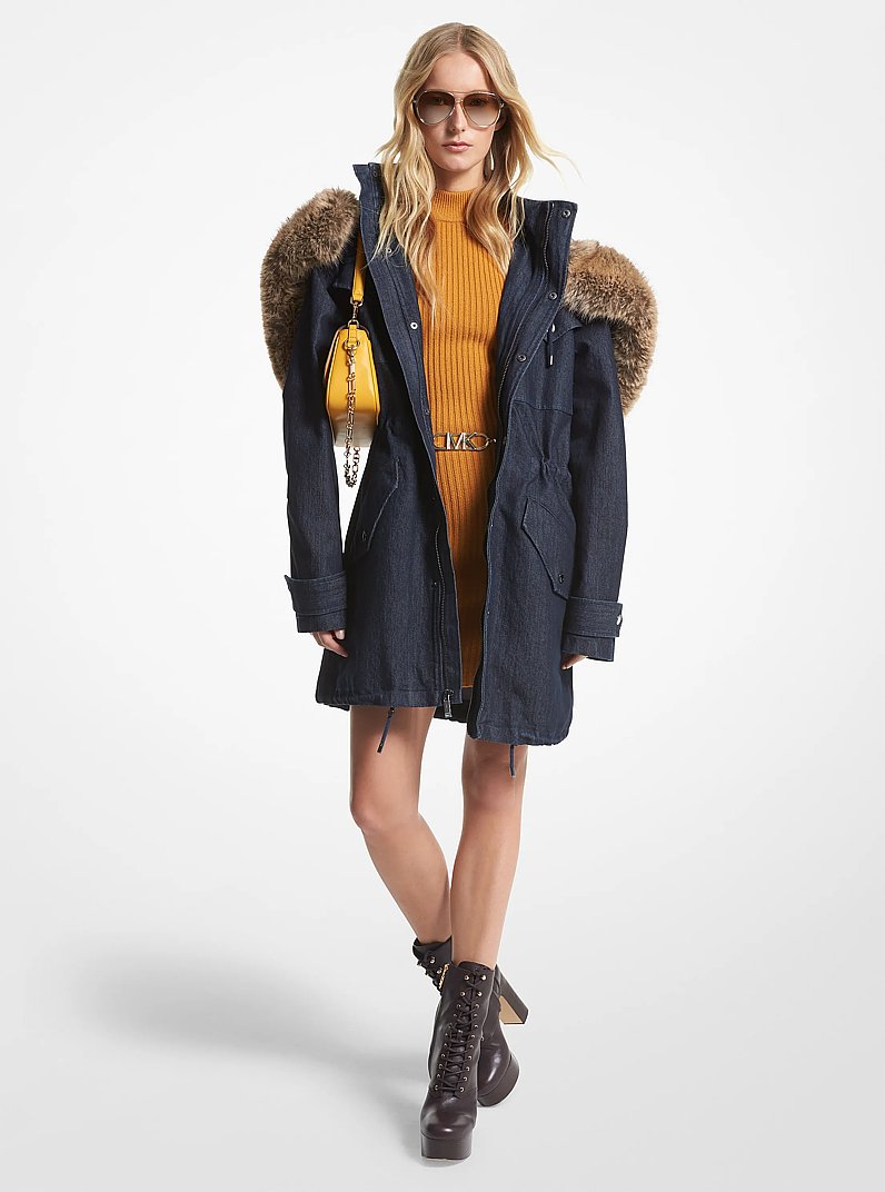 Faux Fur Trim Denim Anorak in RINSE | Michael Kors