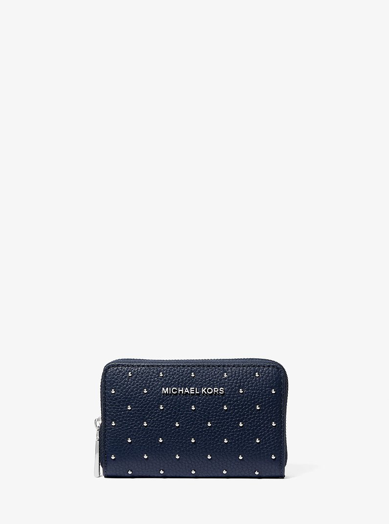 Petit portefeuille Jet Set en cuir grain&eacute; clout&eacute; in DRESS BLUES | Michael Kors