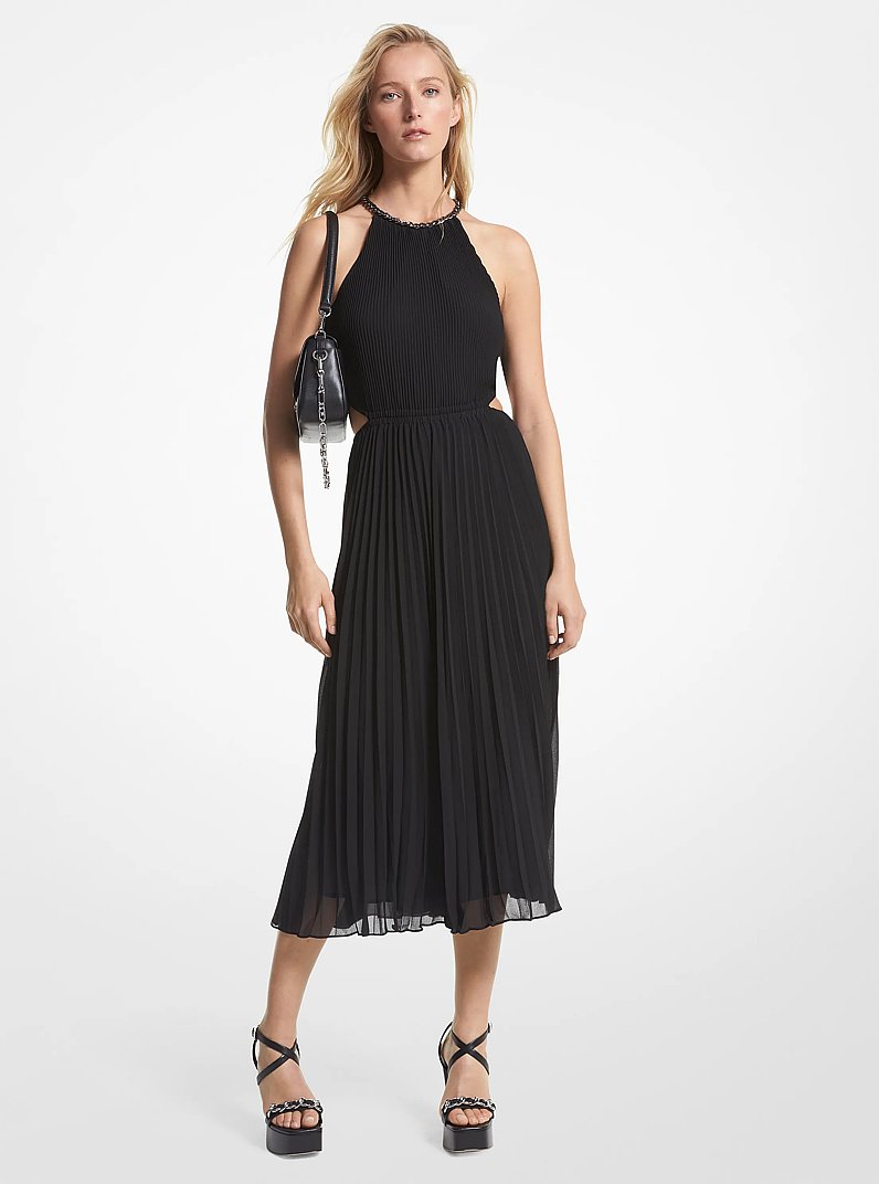 Vestido de georgette plisado con abertura in NEGRO | Michael Kors
