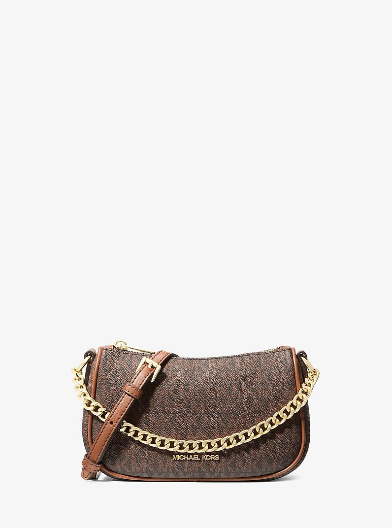 Carmela Small Signature Logo Convertible Crossbody Bag in BROWN | Michael Kors