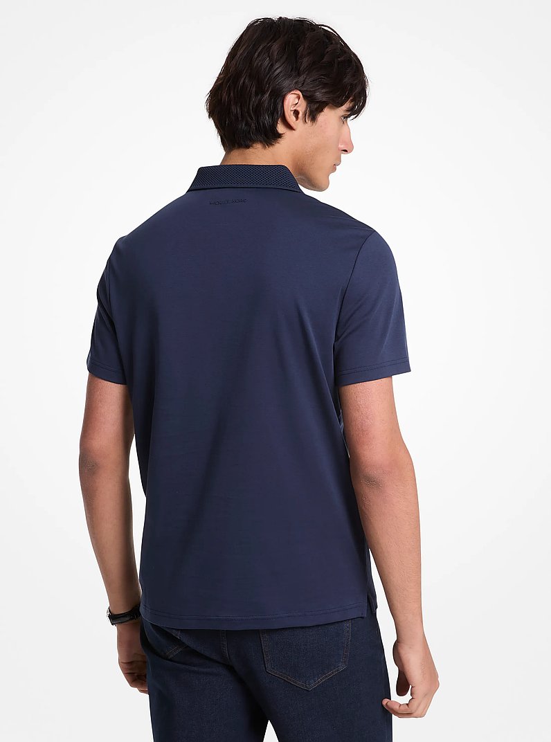 Cotton and Mesh Collar Polo Shirt in MIDNIGHT | Michael Kors