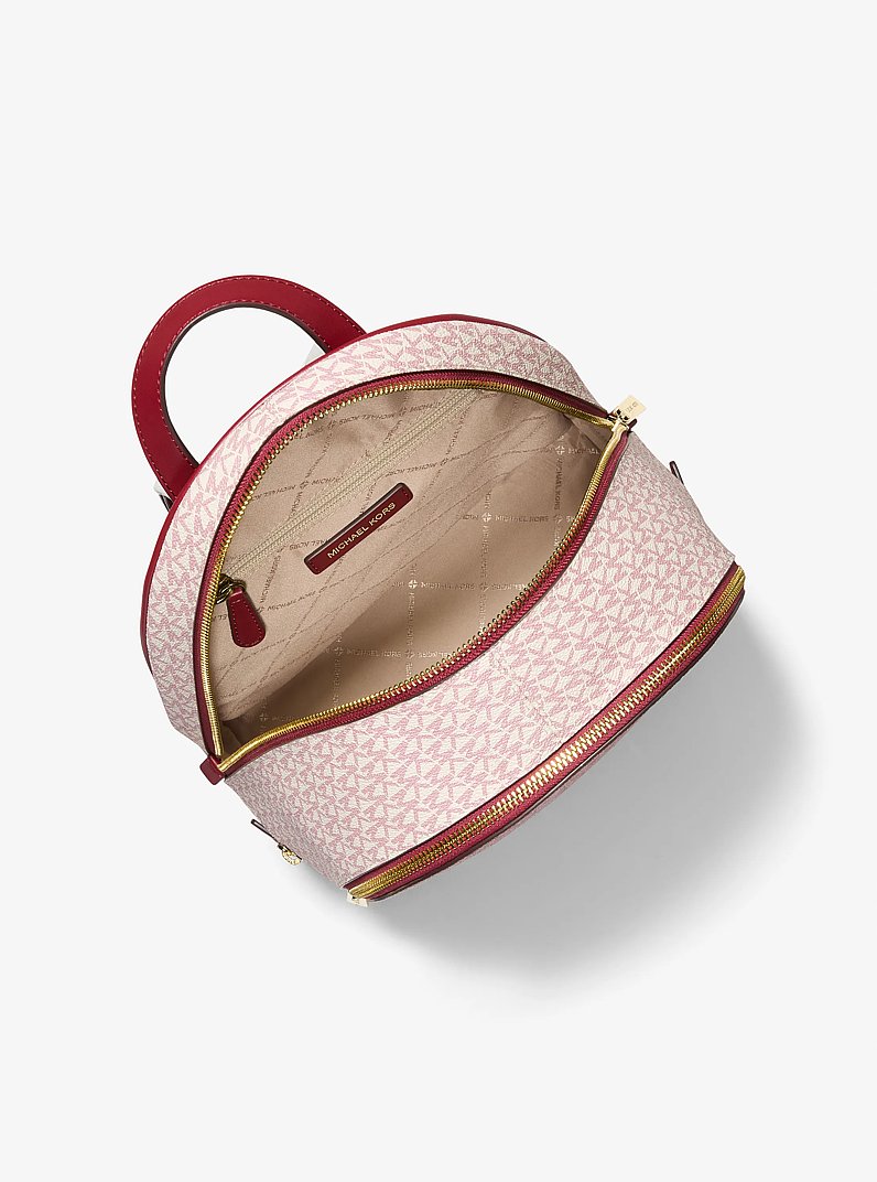 Rhea Medium Metallic Signature Logo Backpack in CHERRY | Michael Kors