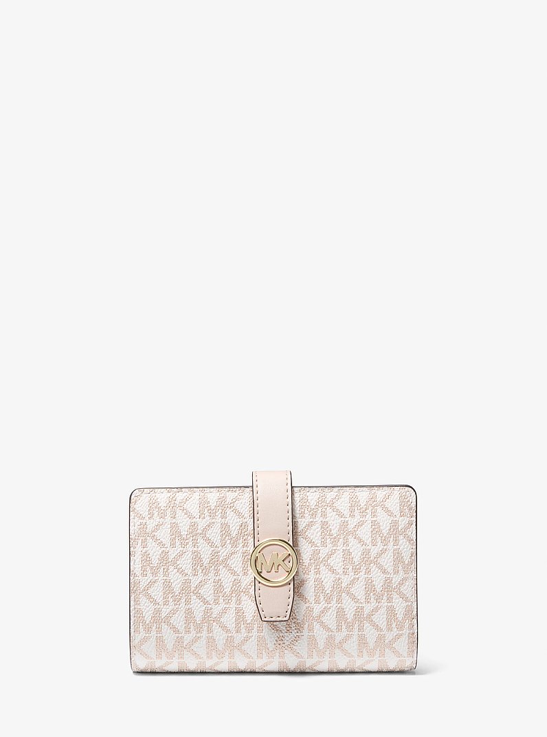 MICHAELKORS GREENWICH オプティックホワイト/ローズゴールド Greenwich Medium Signature Logo Zip-Around Wallet in OPTIC WHITE