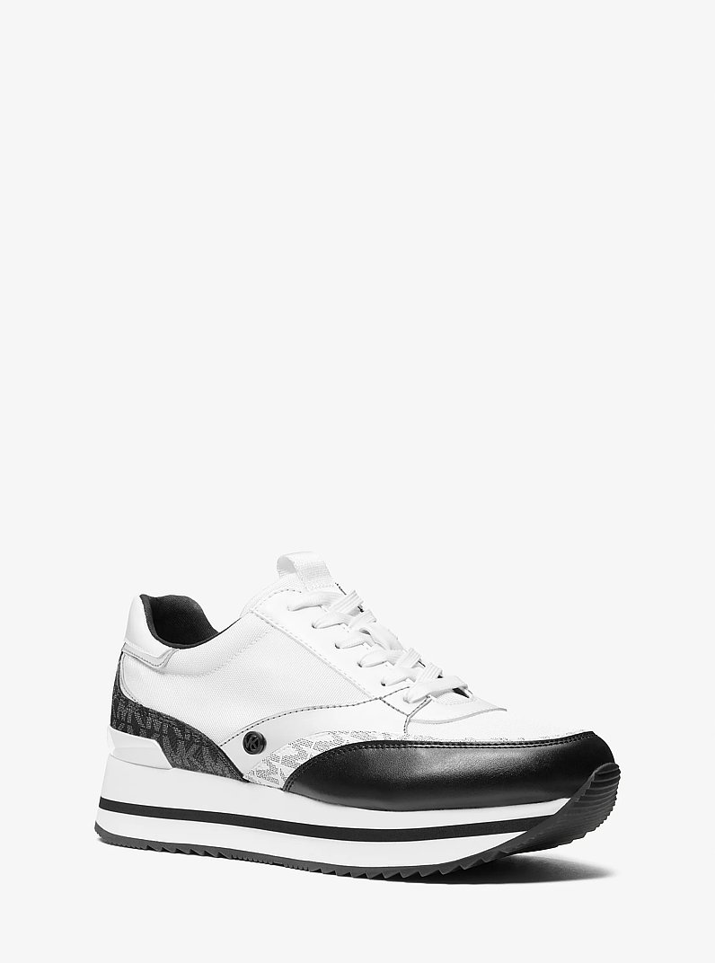Mariah Mixed-Media Trainer in BLACK/WHITE | Michael Kors
