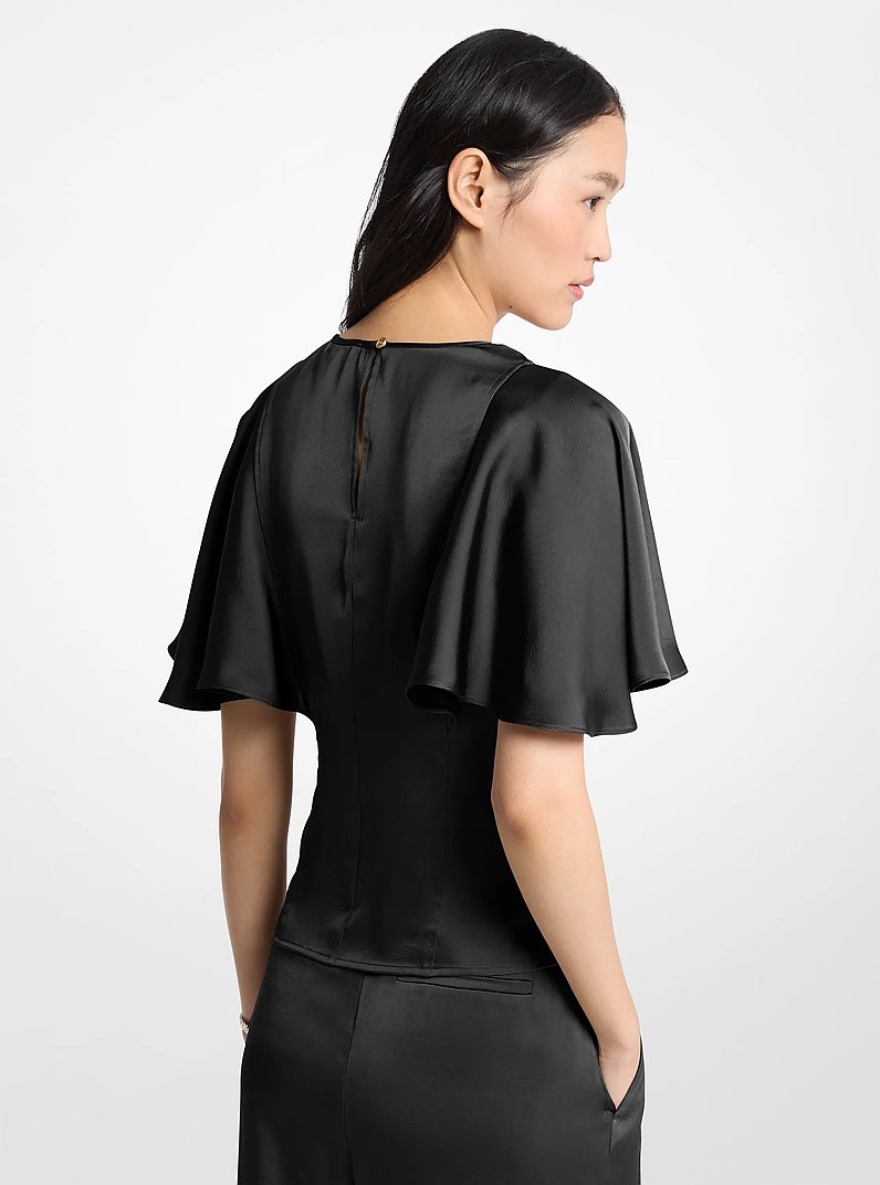 Blusa de sat&eacute;n con mangas con vuelo in NEGRO | Michael Kors