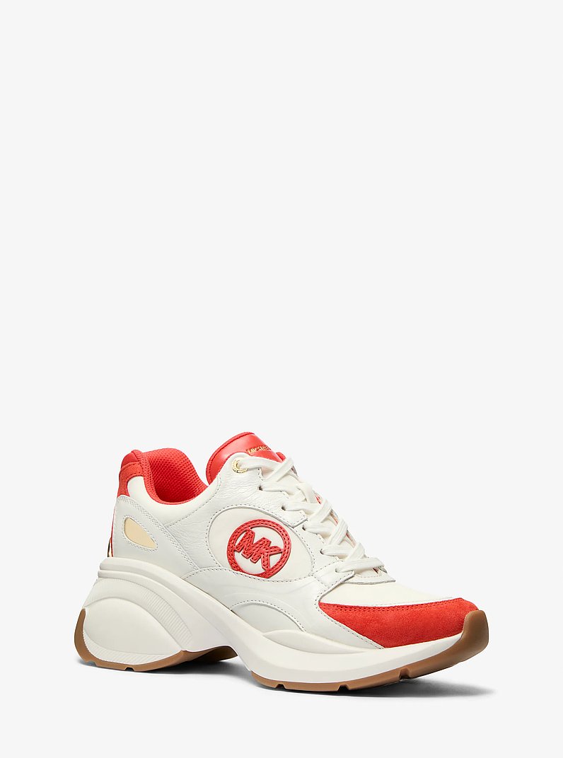 Zuma Two-Tone Leather and Suede Trainer in BURNT SIENNA | Michael Kors