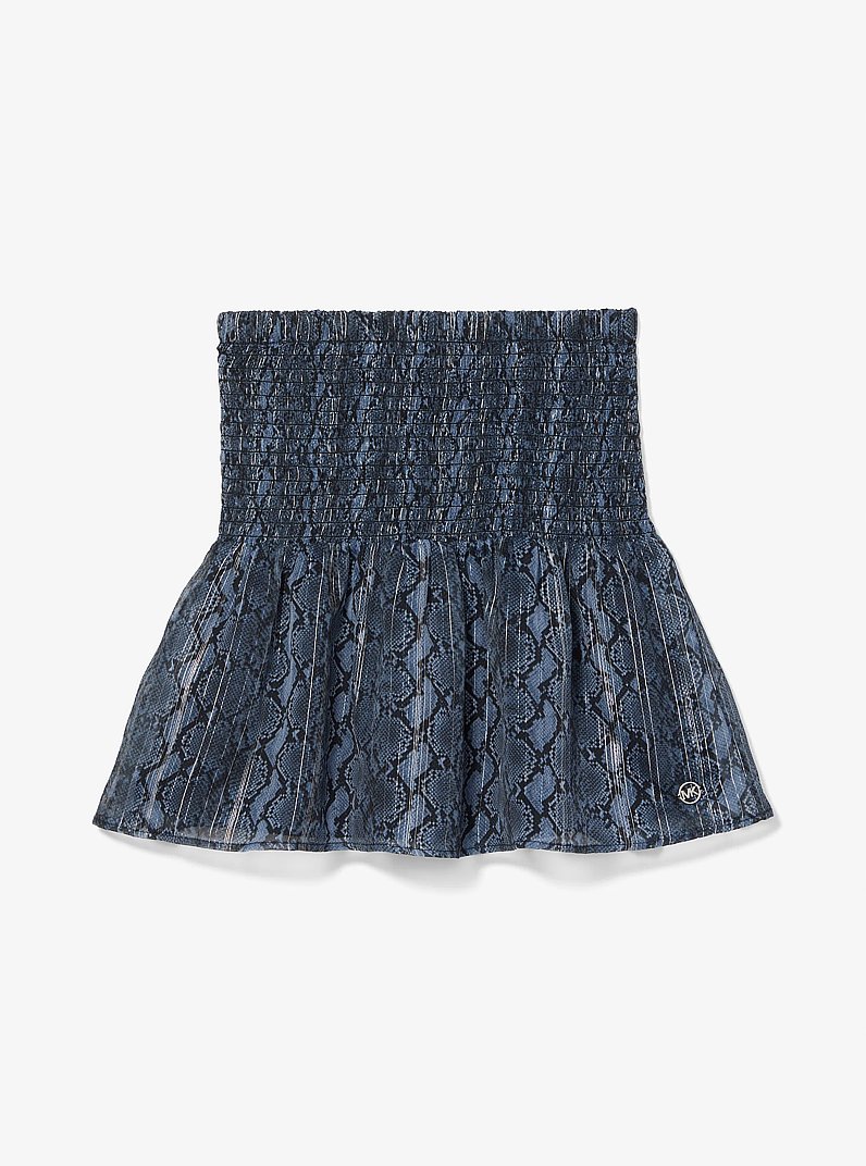 Metallic Snake Print Smocked Skirt in NAVY | Michael Kors