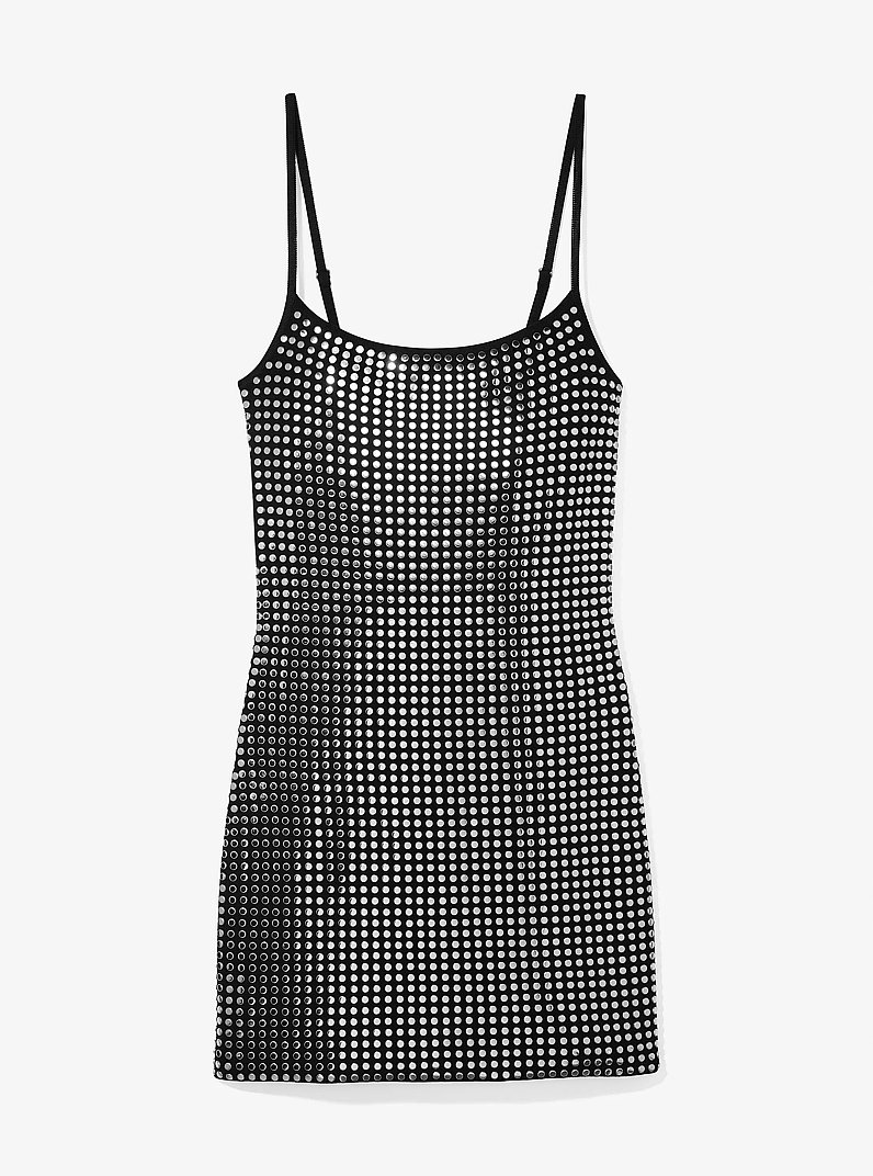 Studded Stretch Viscose Mini Dress in BLACK/SILVER | Michael Kors