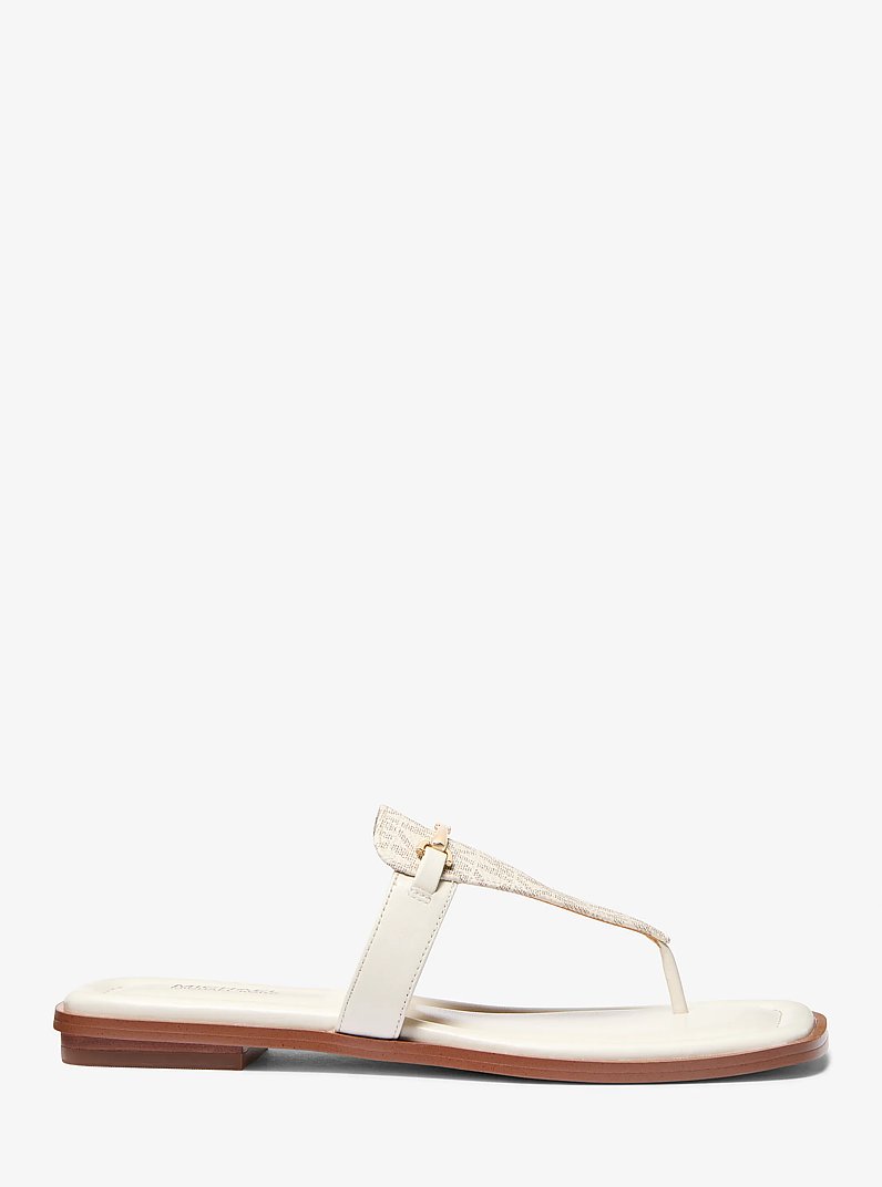 Lena Signature Logo and Leather T-Strap Sandal in VAN/CREAM | Michael Kors
