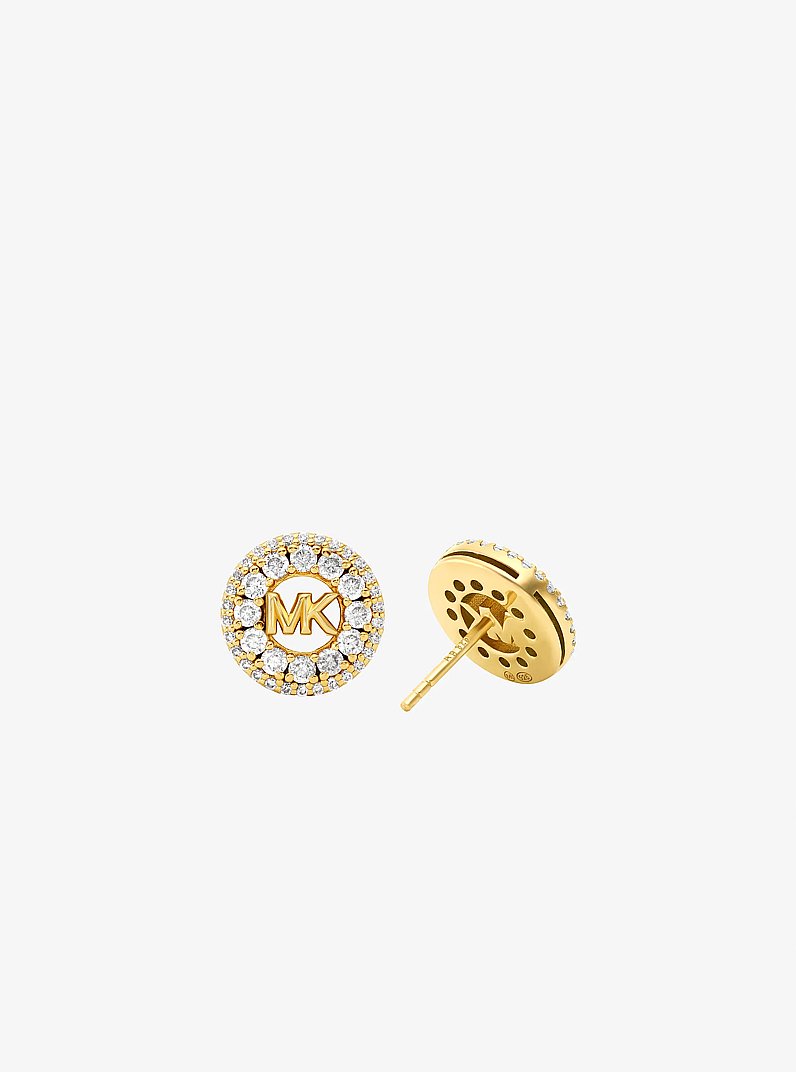 Fulton Precious Metal-Plated Pav&eacute; Logo Charm Stud Earrings in GOLD | Michael Kors