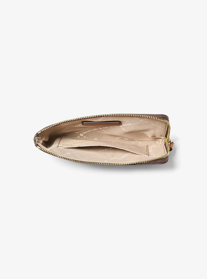 Jet Set Travel Small Printed Signature Logo Wristlet in BROWN | Michael Kors