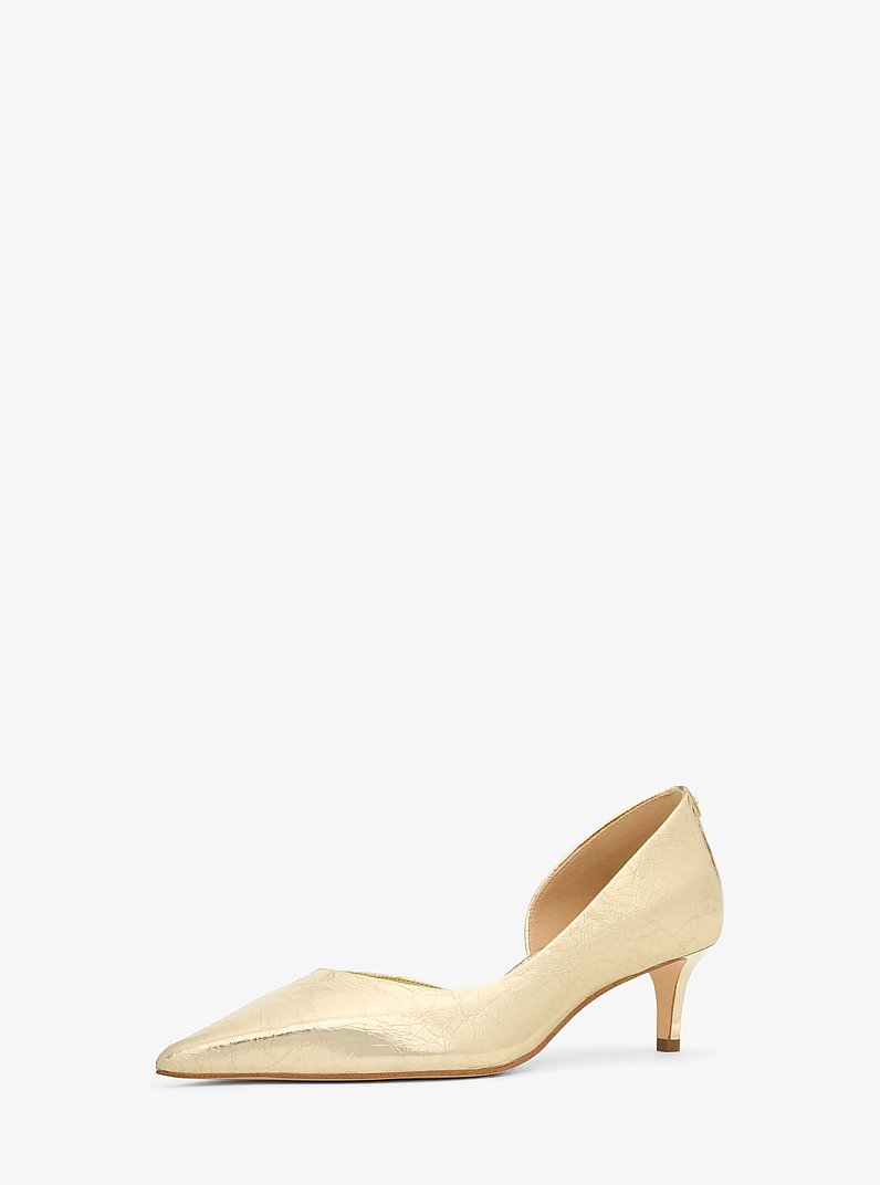 Elyse Crackled Metallic Leather Kitten Pump in PALE GOLD | Michael Kors
