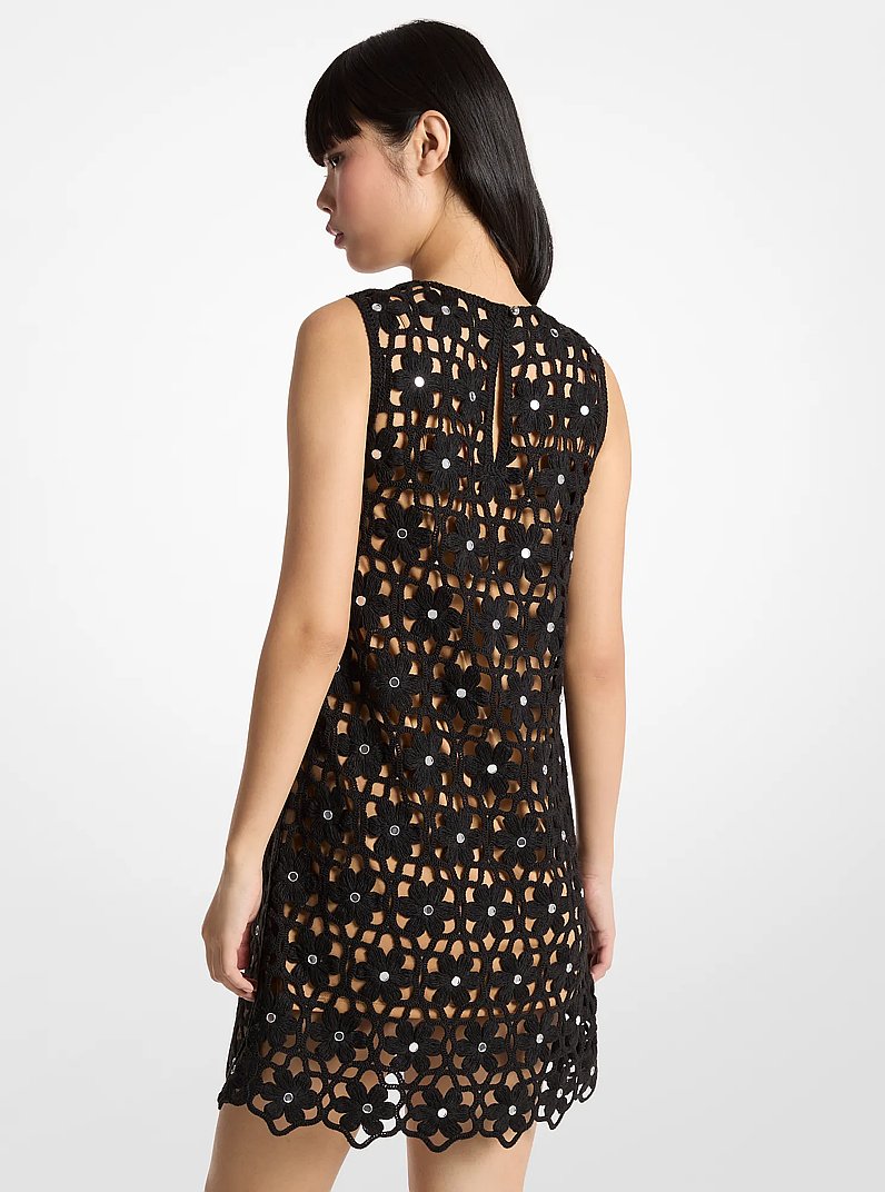 Mirror Embellished Floral Crochet Dress in BLACK | Michael Kors