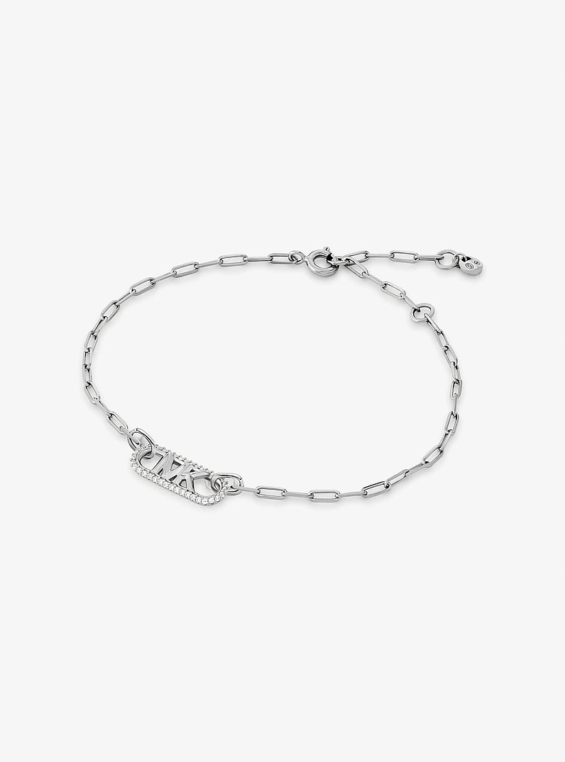 Bracelet &agrave; maillons, pierres pav&eacute;es et logo Empire en argent sterling plaqu&eacute; en m&eacute;tal pr&eacute;cieux in ARGENT | Michael Kors