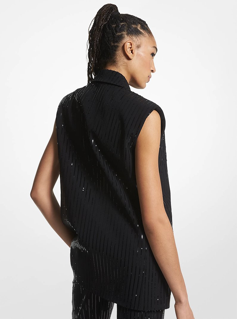 Pinstripe Sequined Crepe Sleeveless Blazer in BLACK | Michael Kors