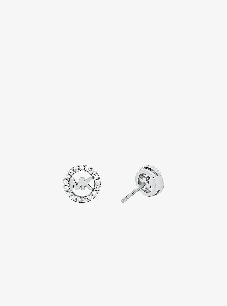 Pav&eacute; Logo Charm Stud Earrings in SILVER | Michael Kors