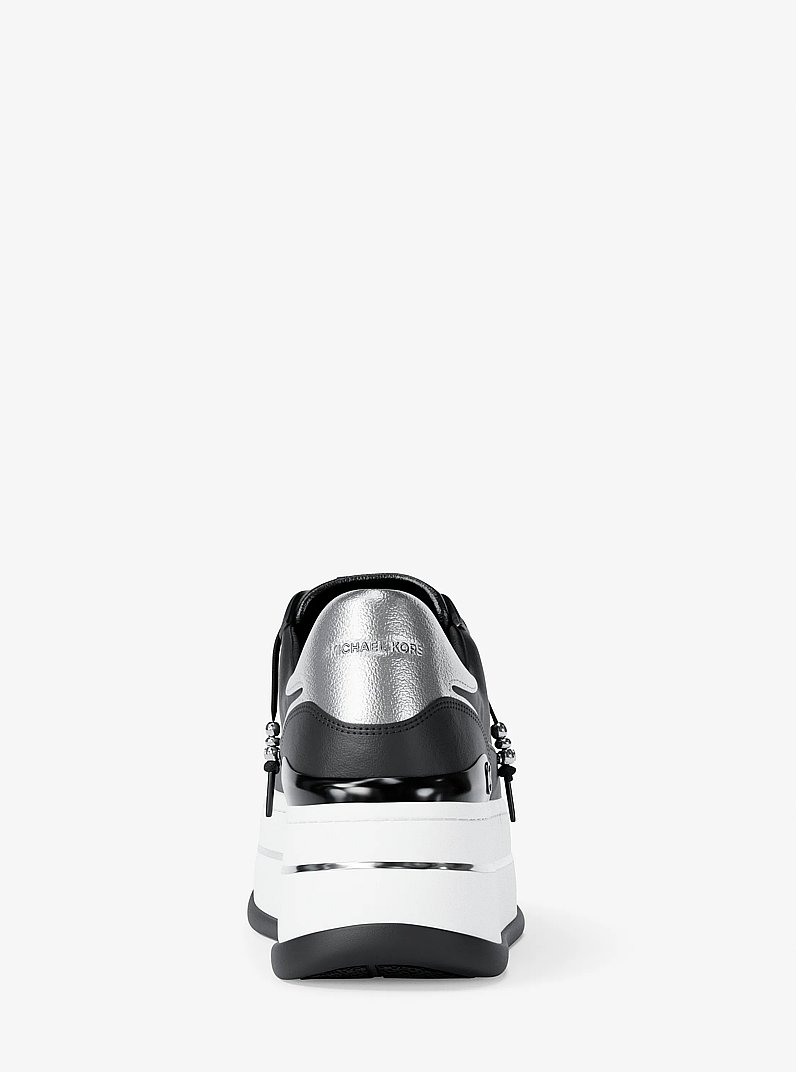 Hayes Embellished Leather Platform Sneaker in BLACK | Michael Kors