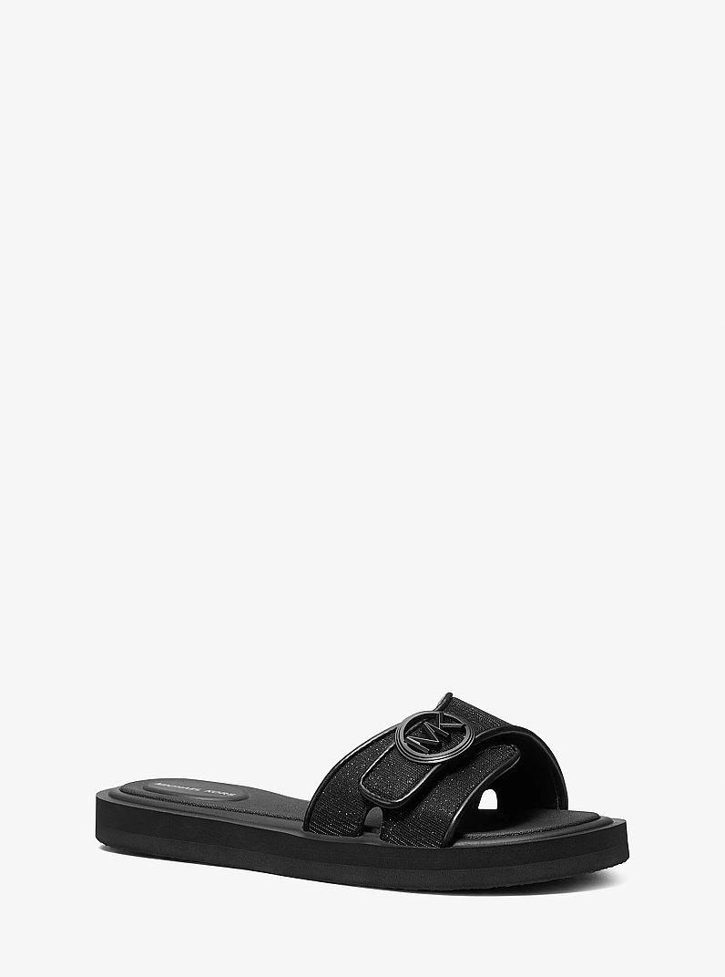 Glitter Chain Mesh Slide Sandal in BLACK | Michael Kors