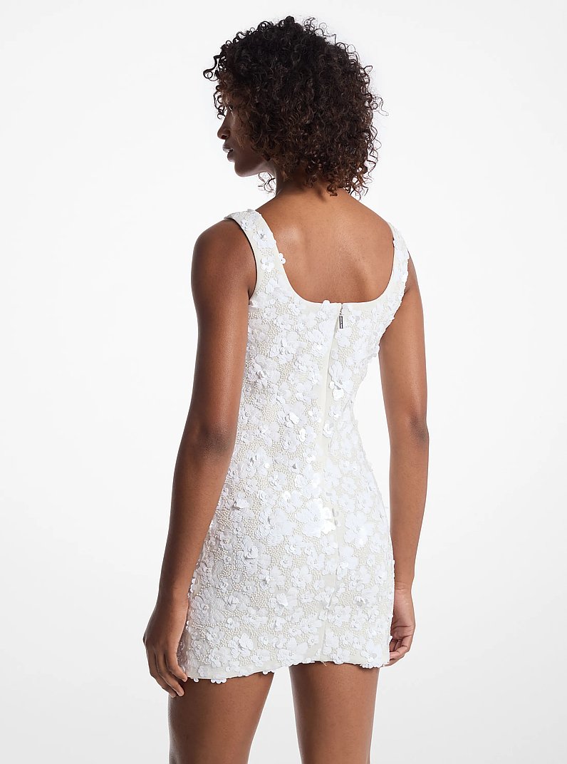 Floral Sequin Stretch Scuba Mini Dress in WHITE | Michael Kors