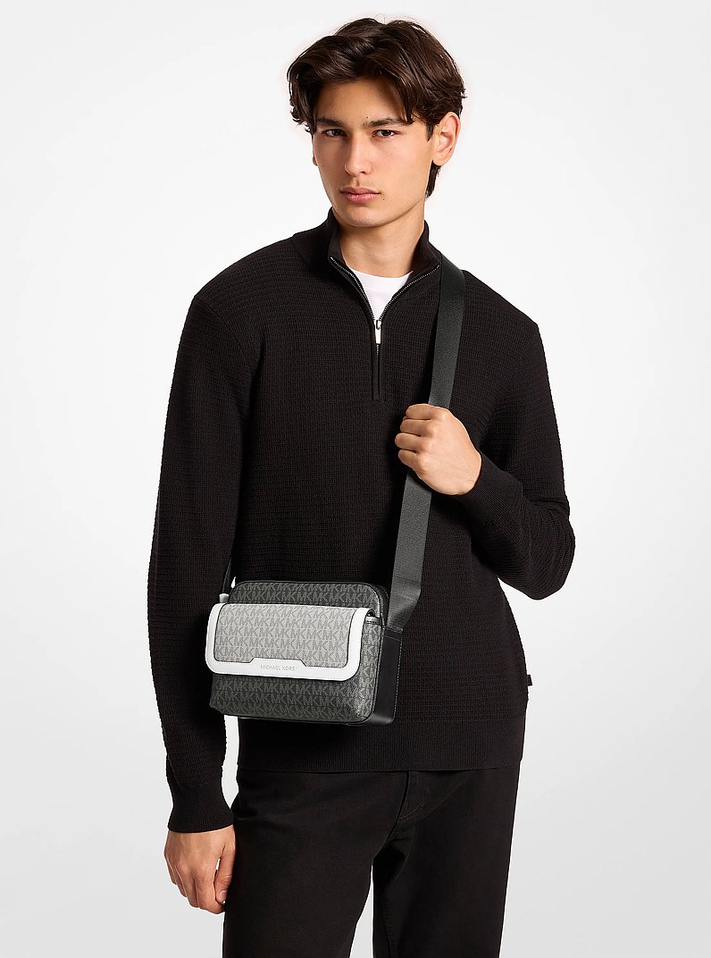 Cooper Medium Signature Logo Camera Bag in BLACK COMBO | Michael Kors