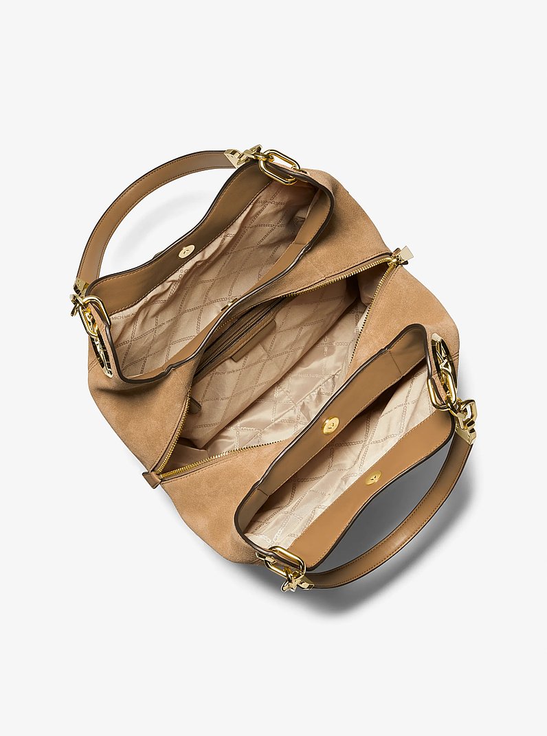 Lillie Large Suede Shoulder Bag in HUSK | Michael Kors
