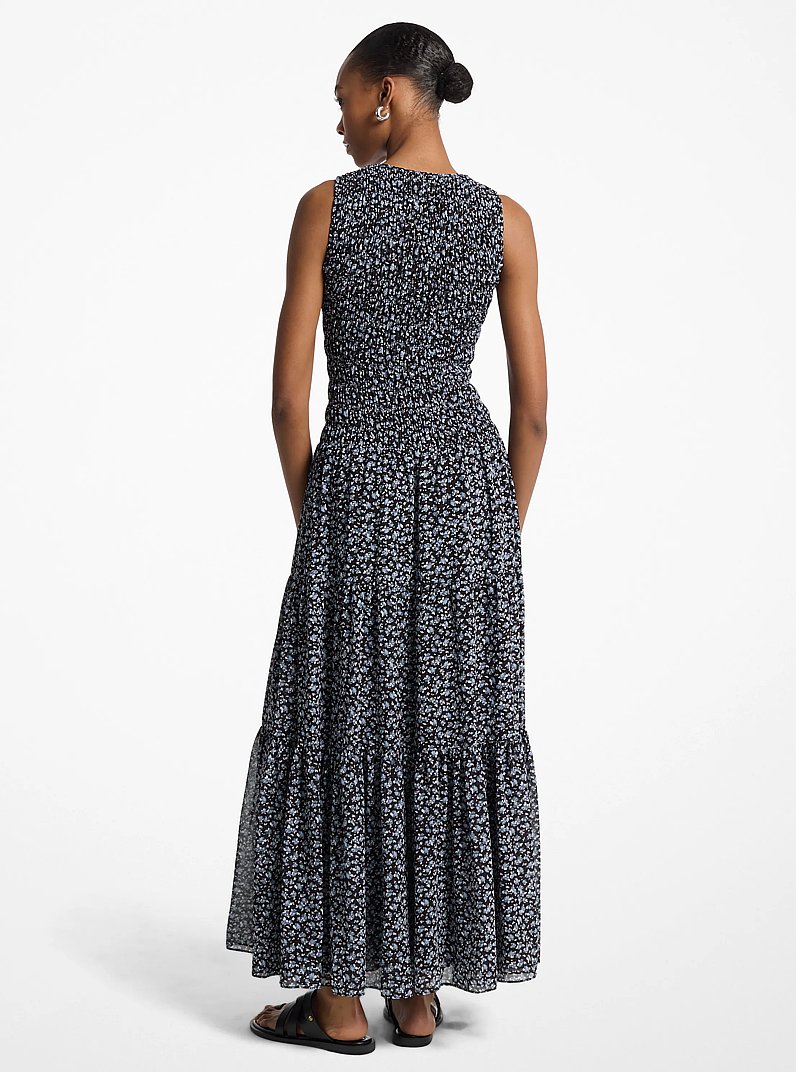 Vestido largo de georgette con estampado floral y fruncido in CHAMBRAY | Michael Kors