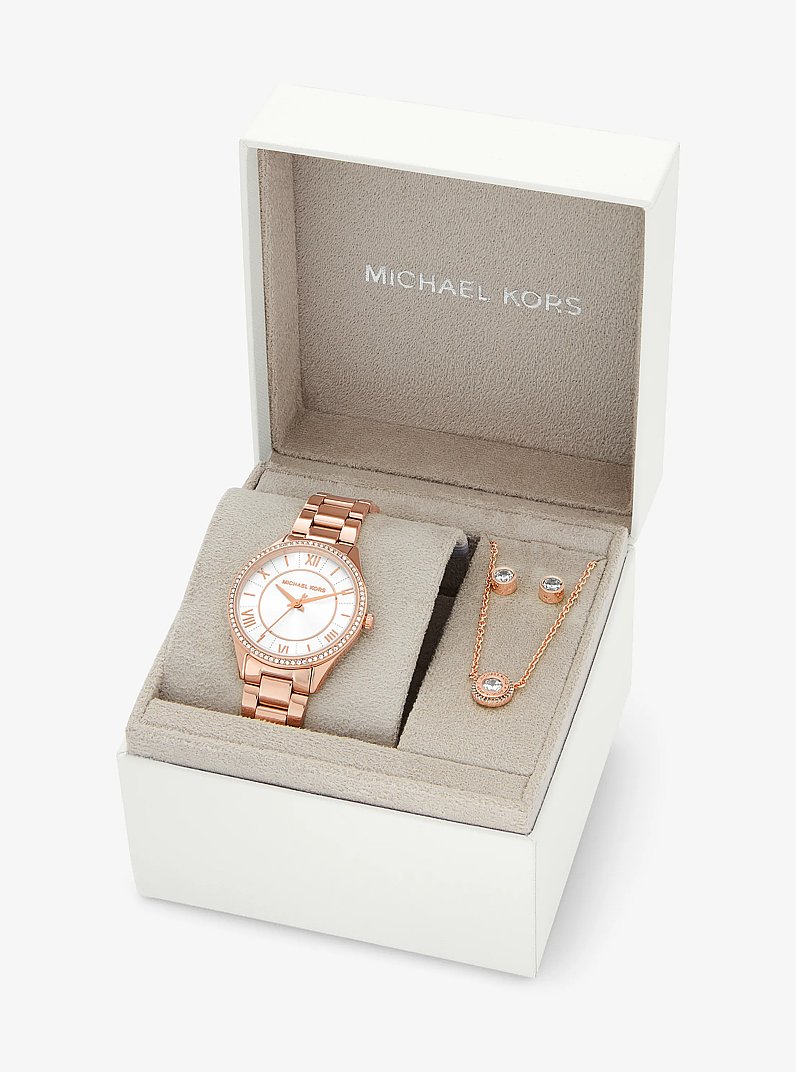 Mini Lauryn Rose Gold-Tone Watch and Jewelry Gift Set in ROSE GOLD | Michael Kors