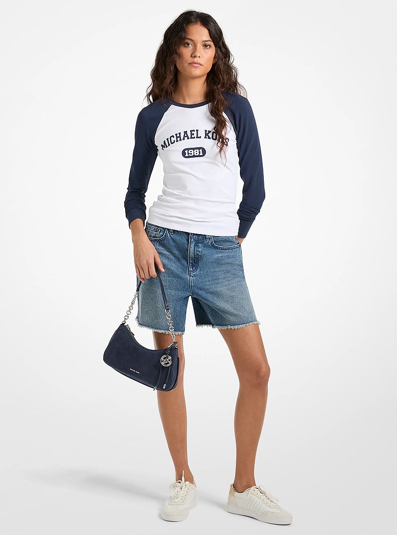 Baseball-T-Shirt aus Stretch-Baumwolle mit Grafik-Logo in MIDNIGHTBLUE | Michael Kors