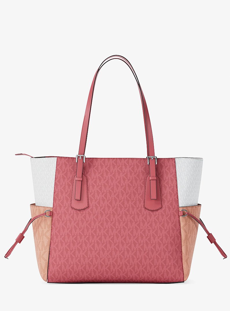Voyager Large Color-Block Signature Logo Tote Bag in HIBISCUS | Michael Kors