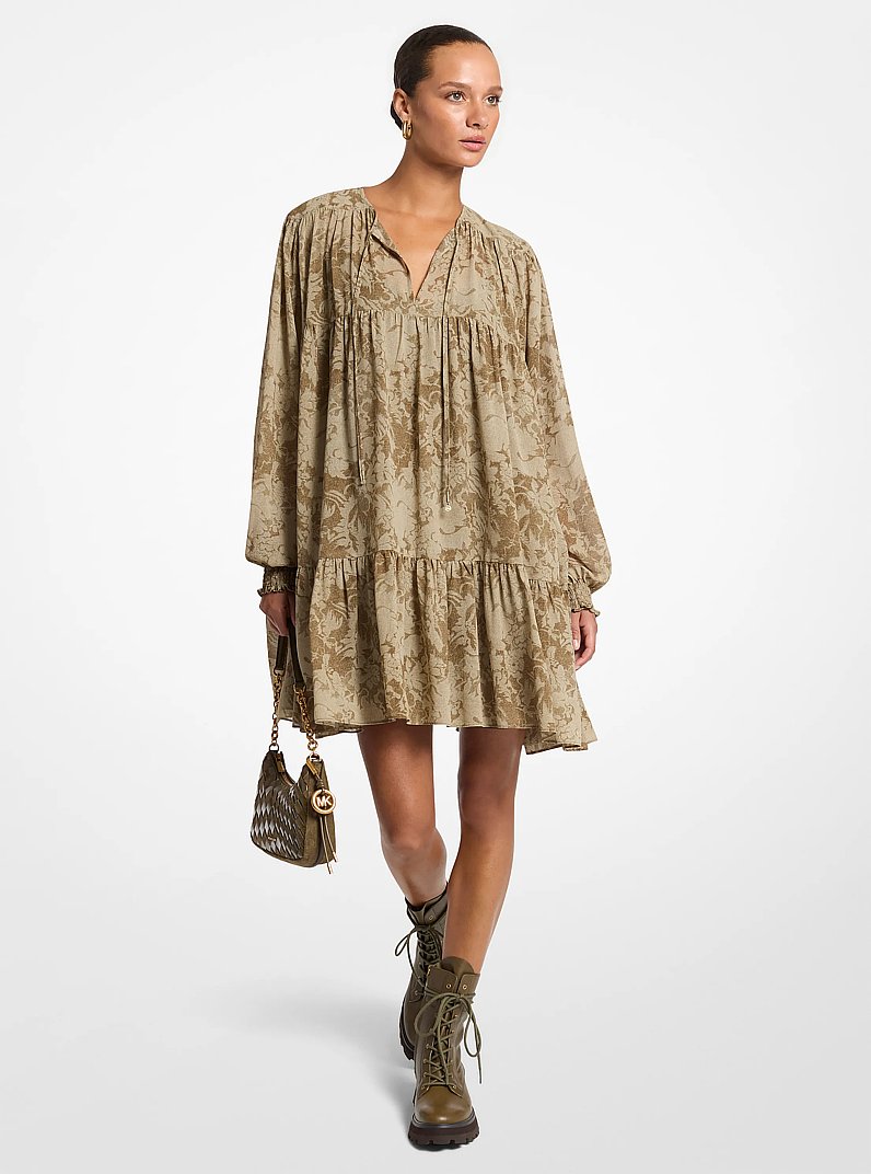 Floral Georgette Tiered Dress in DUFFLE | Michael Kors