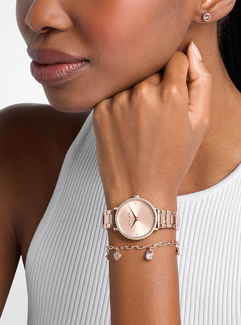 Mini Pyper Pav&eacute; Rose Gold-Tone Watch and Jewelry Gift Set in ROSE GOLD | Michael Kors