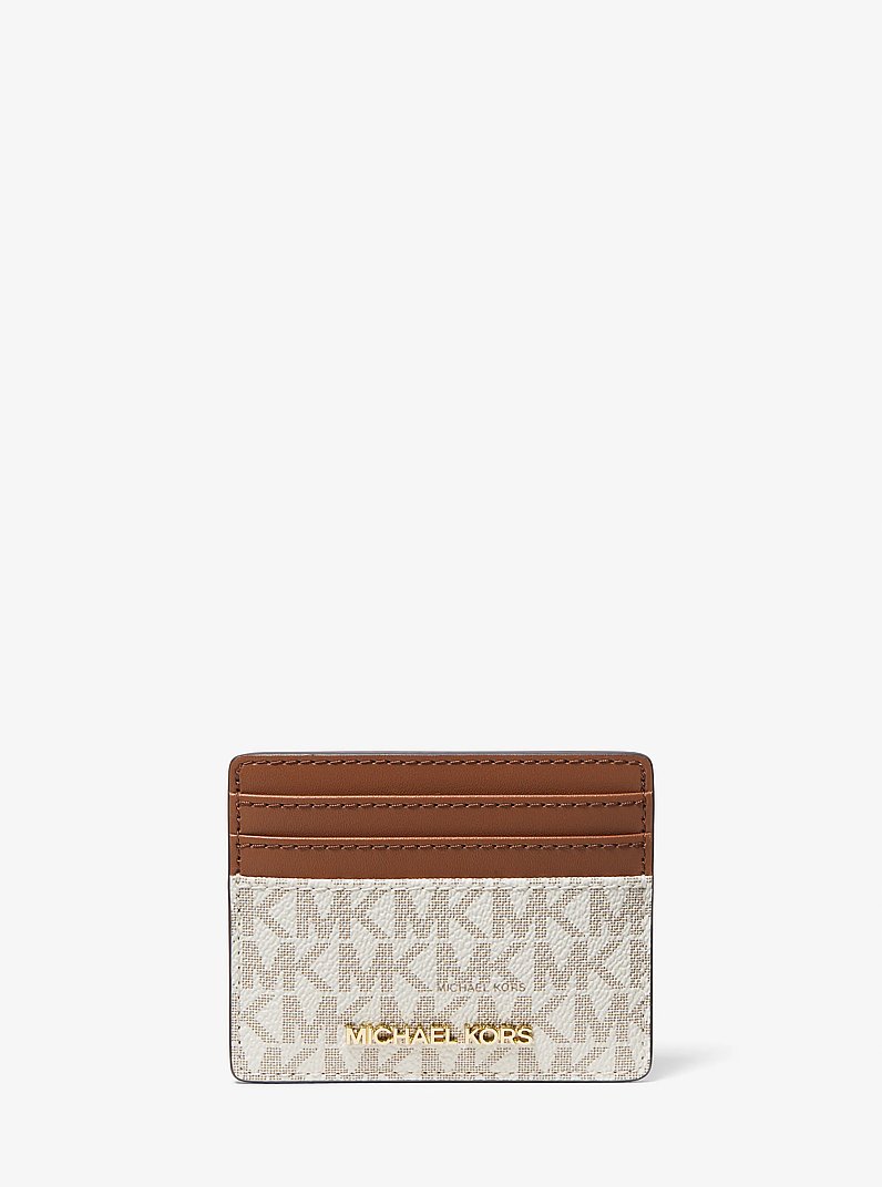 Jet Set Travel Large Logo and Leather Card Case in VANILLA | Michael Kors