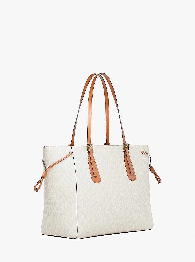 Voyager Large Signature Logo Top-Zip Tote Bag in VANILLA | Michael Kors