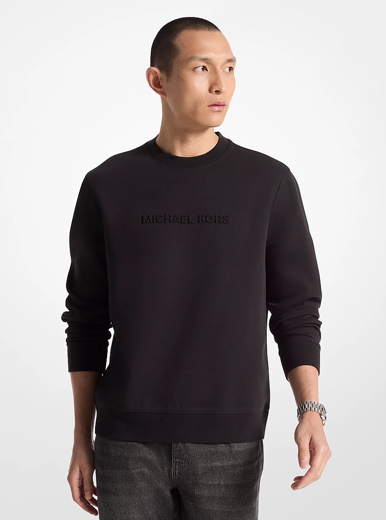 Logo Embossed Cotton Blend Sweater in BLACK | Michael Kors