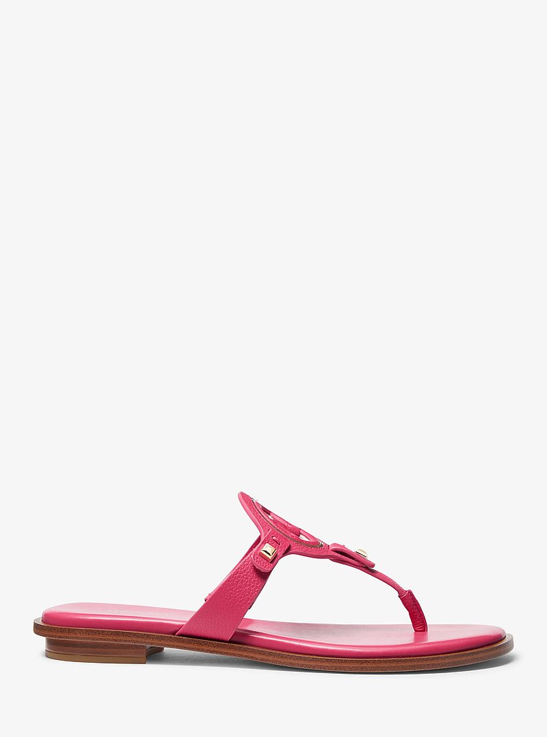 Sandalia Aubrey de piel con logotipo recortado y tira en forma de T in ROSA EL&Eacute;CTRICO | Michael Kors