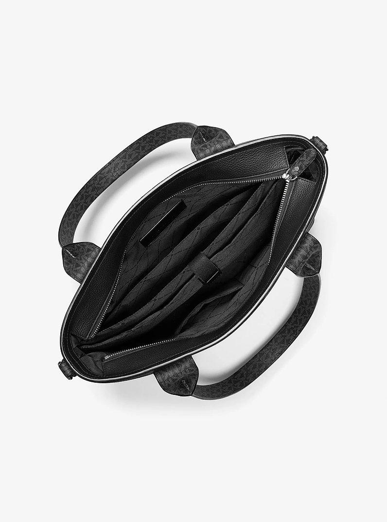 Hudson Leather and Signature Logo Work Tote Bag in BLACK | Michael Kors