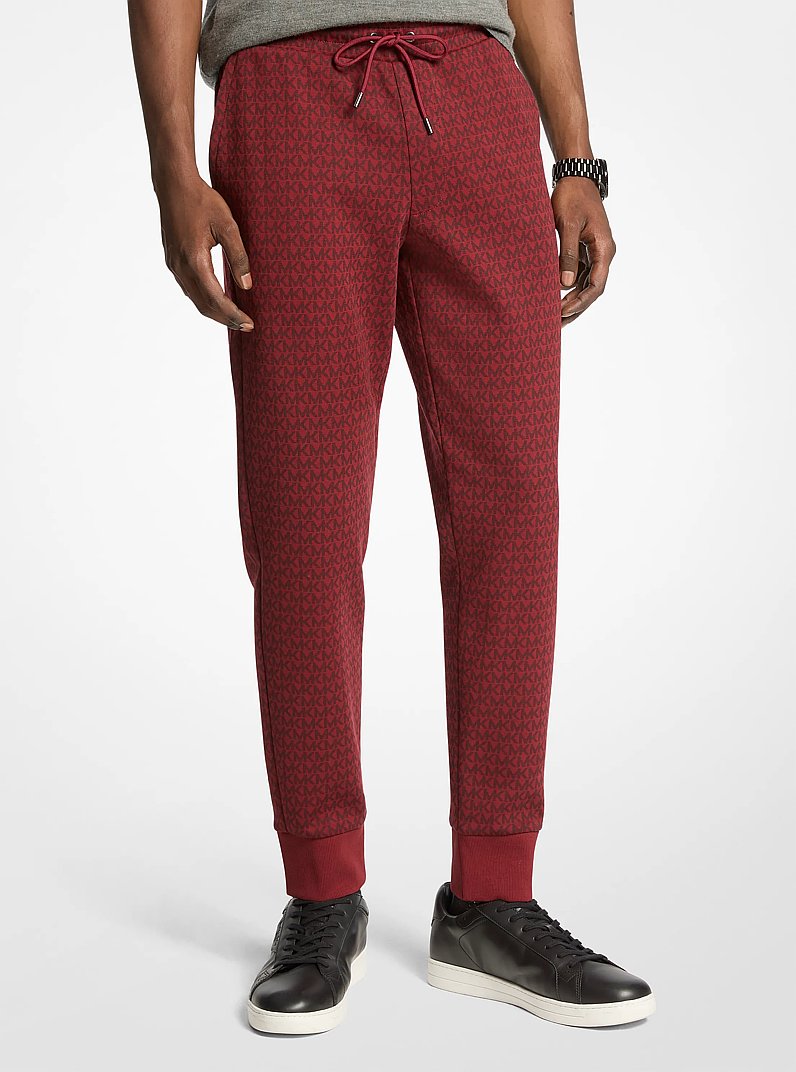 Pantalon de jogging en m&eacute;lange de coton &agrave; imprim&eacute; avec logo Signature in CERISE | Michael Kors
