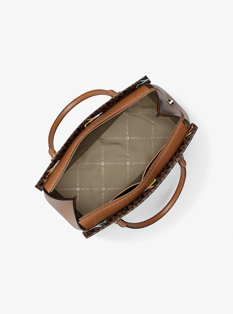 Bolso satchel Marilyn mediano con estampado de nuestro logotipo exclusivo in MARR&Oacute;N | Michael Kors