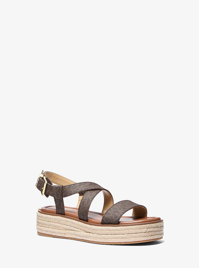 Lynn Signature Logo Platform Espadrille Sandal in BROWN | Michael Kors